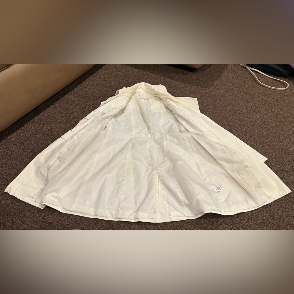 New York & Co Women's S Elegant Cream Women's Trench Coat Silver buttons belt - Picture 7 of 7